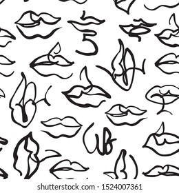 Modern continuous one line art in cubism style. Hand drawn lips shapes illustration for fashion design, printing, textile, fabric, wallpaper. Vector concept art