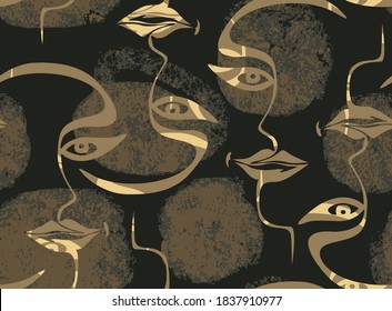 Modern continuous one line art in cubism style with geometric shapes. Hand drawn geometrical portraits illustration for fashion design, printing, textile, fabric, wallpaper. Vector concept art