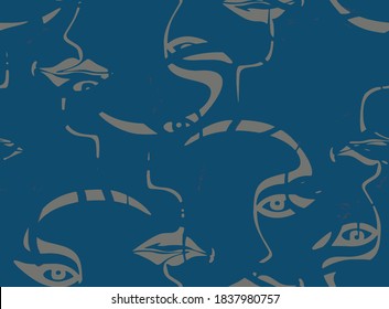 Modern continuous one line art in cubism style with geometric shapes. Hand drawn geometrical portraits illustration for fashion design, printing, textile, fabric, wallpaper. Vector concept art