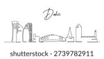 Modern continuous one line drawing capturing the iconic skyline and famous architecture of Doha Qatar against a clean white background