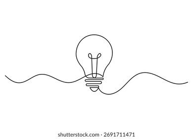 Modern continuous one line light bulb sketch outline vector art drawing
