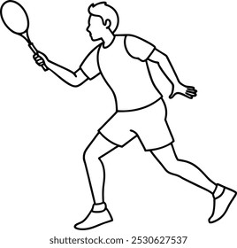 Desenho moderno contínuo de linha única de jovem homem energético badminton jogador hit esmagando vetor de galinheiro ilustração. projeto de arte de linha para badminton pôster torneio. Jogando badminton outline.