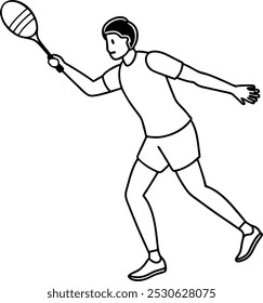 Desenho moderno contínuo de linha única de jovem homem energético badminton jogador hit esmagando vetor de galinheiro ilustração. projeto de arte de linha para badminton pôster torneio. Jogando badminton outline.