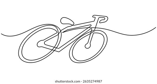 Dibujo de contorno moderno de una bicicleta en una sola línea continua, Icono de línea continua de bicicleta que representa una ilustración de moda del concepto de actividad deportiva en un dibujo abstracto de una línea mínima.