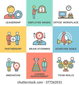 Modern contour icons of corporate management and business. 