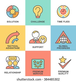 Modern contour icons of corporate management and business. Quality and relationships in the work.