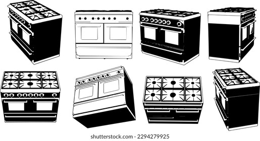 "Modern Cooking at its Finest: 3D Model Silhouettes of Kitchen Oven Stove Set"
"Kitchen Innovation: A Complete Set of 3D Model Silhouettes for Oven Stoves"