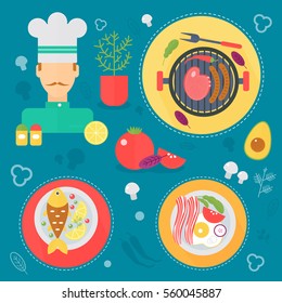 Modern cooking love flat concept. Kitchen tools and cooking love infographics design, web elements, poster banners