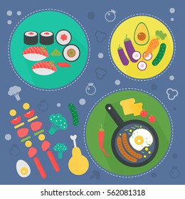 Modern cooking love flat concept. Kitchen tools and cooking love infographics design, web elements, poster banners