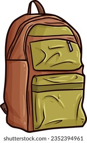 Modern and cool brown green backpack cartoon illustration