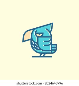 Modern, Cool, Flat, Geometric, Cartoon Blue Bird Mascot Vector Character Illustration