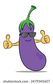 modern and cool looking eggplant mascot character, editable, vector art