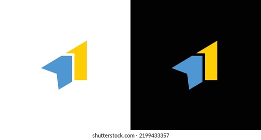 Modern and cool Number 1 combination direction logo design 