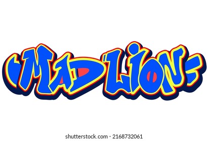 modern and cool style "mad lion" writing graffiti illustration