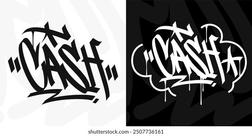 Modern Cool Trendy Word Cash Abstract Hip Hop Hand Written Graffiti Urban Style Vector Illustration