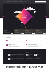 Modern cool website design template, with colorful abstract header design.