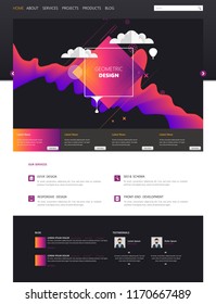 Modern cool website design template, with colorful abstract header design.