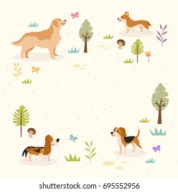 Modern Copyspace Banner Template Card Illustration - Dog In The Park Theme