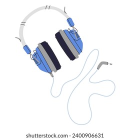 Modern cordless earphones, head phones. Audio device, accessory for music listening. Electronic sound equipment. Flat vector illustration isolated on white background