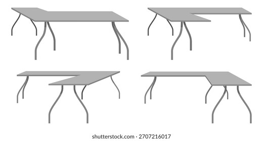 Moderno juego de escritorio de ángel de mesa de esquina para oficina y hogar con diferentes diseños en varios muebles de poses para el hogar y el diseño de interiores de oficina aislados
