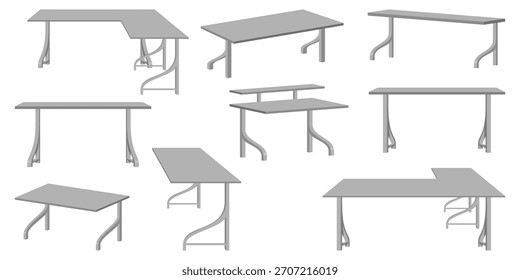 Modern corner table desk set for office and home with different design in various poses furniture for home and office interior design isolated