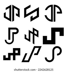 Modern corporate, abstract Initial letter 'JP' logo Icon Set vector design template logo element, simple Grid Shapes logo in letter 'JP', vector, Graphic
