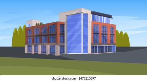 Modern Corporate Architecture Office Building Exterior With Large Panoramic Windows Flat