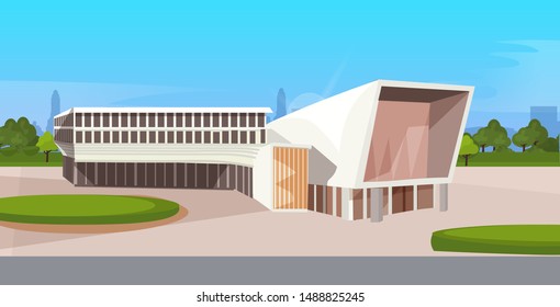 modern corporate architecture office building exterior commercial business center design landscape background flat horizontal