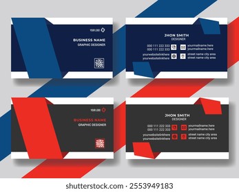 Modern corporate blue red professional business card template design corporate identity design with creative geomatric shape.