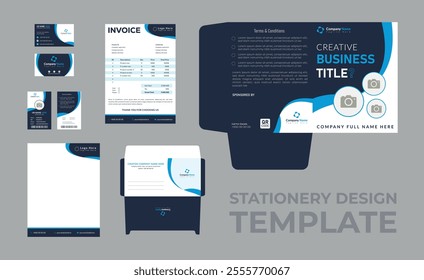 Modern Corporate Brand identity Stationery Design template With Abstract Geometric For Business Corporate Small And Large Company File Folder Invoice Poster Advertisement 