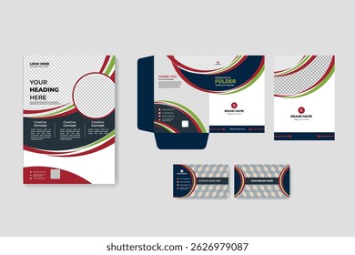 Modern Corporate Brand Stationery Set – Letterhead, Business Card, Envelope Mockup Design.