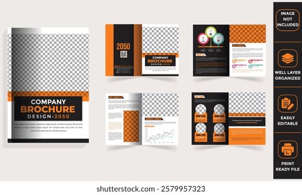 Modern Corporate Brochure, catalog, magazine Design Template Clean and Professional Layout, Bold Orange and Black Color Scheme, Fully Editable Print-Ready file