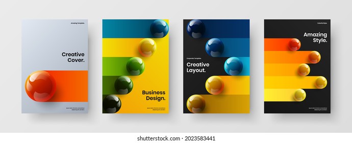 Conjunto de conceptos de diseño de vectores de folletos corporativos modernos. Colección de plantillas de identidad de la empresa de bolas realistas de moda.