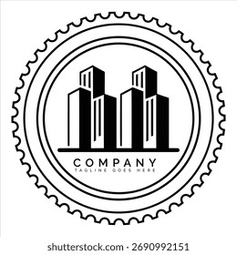 Logotipo moderno del edificio Corporativa con el marco octogonal