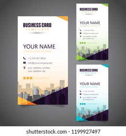 Modern Corporate Business Card with 3 Alternate Colors and Vectorized Buildings