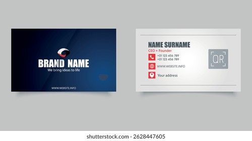 Modern Corporate Business Card Template with Red and Navy Accents.  Perfect for CEOs, founders, entrepreneurs, and professionals.