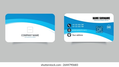Modern Corporate Business Card Template Design, featuring contact details, company branding, and rounded corner layout.