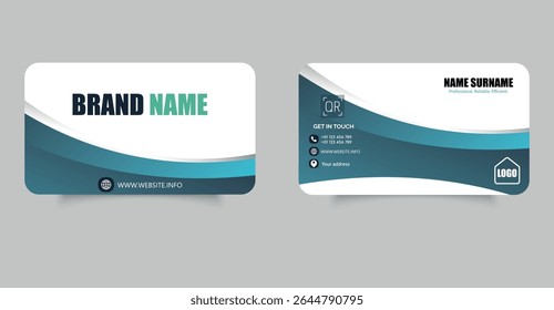Modern Corporate Business Card Template Design, featuring contact details, company branding, and rounded corner layout.