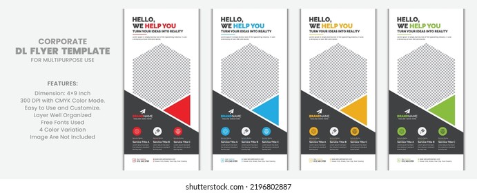 Modern Corporate Business Dl Flyer Leaflet Template Sample Unique Concept, Creative Business Rack Card Vector Design Layout for Advertisement, Promotion