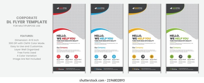 Modern Corporate Business Dl Flyer Leaflet Template Sample Unique Concept, Creative Business Rack Card Vector Design Layout for Advertisement, Promotion