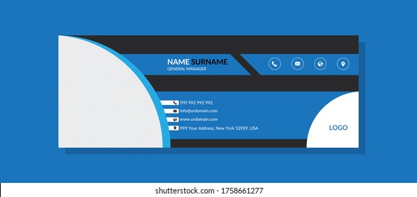 modern corporate business email signature vector for company or corporate with black and blue color background