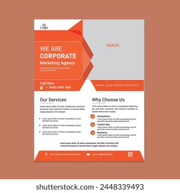 Modern Corporate Business Flyer Design, one Color, Vector Template, A4 Size, Orange Color, shape square modify.