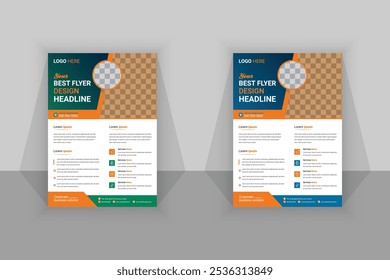 Modern corporate business flyer layout with icons and A4 size page