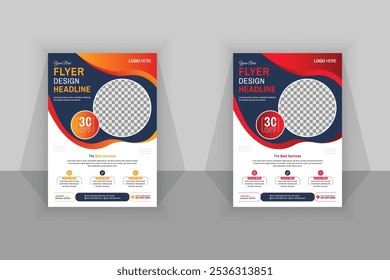 Modern corporate business flyer layout with icons and A4 size page