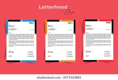 Modern corporate business letterhead design template with red, yellow and Blue color. Creative and Clean business style letterhead of your corporate project design.