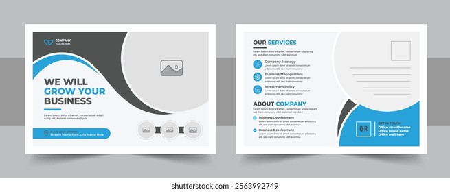 Modern corporate business postcard design template, business postcard design or company eddm postcard layout. Cleaning service agency postcard template design