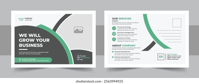 Modern corporate business postcard design template, business postcard design or company eddm postcard layout. Corporate business company postcard template