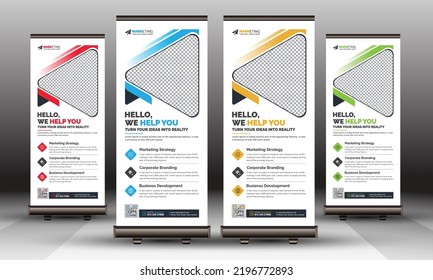 Modern Corporate Business Roll Up Banner Standee Template Vector Design, Abstract Creative X Banner, Pull Up Banner Layout for Advertisement, Ads, Exhibition, Display


