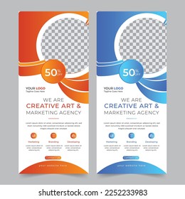 Modern corporate business rollup banner stand and x banner template vector design. Creative business roll up banner design for marketing agency.