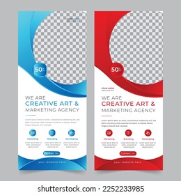 Modern corporate business rollup banner stand and x banner template vector design. Creative business roll up banner design for marketing agency.